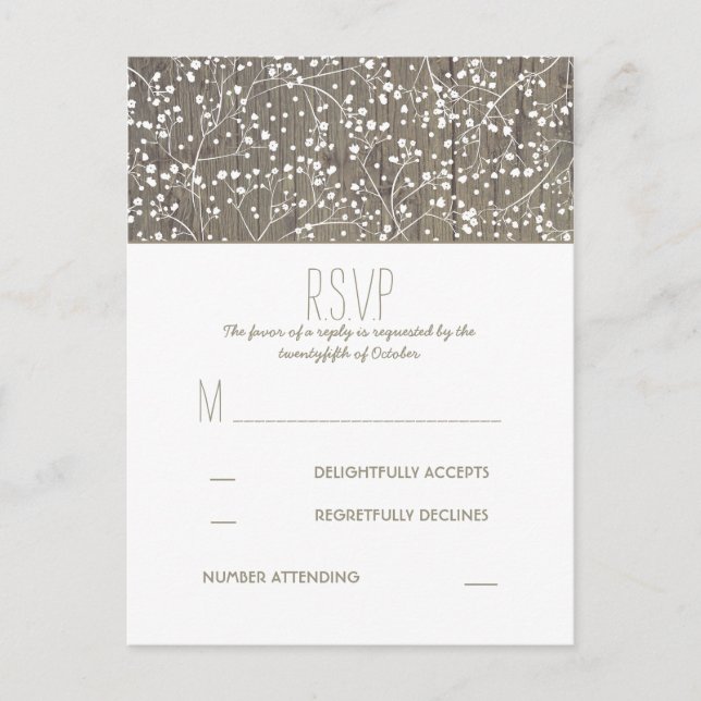 Rustic Baby's Breath Country Wedding RSVP Invitation Postcard (Front)