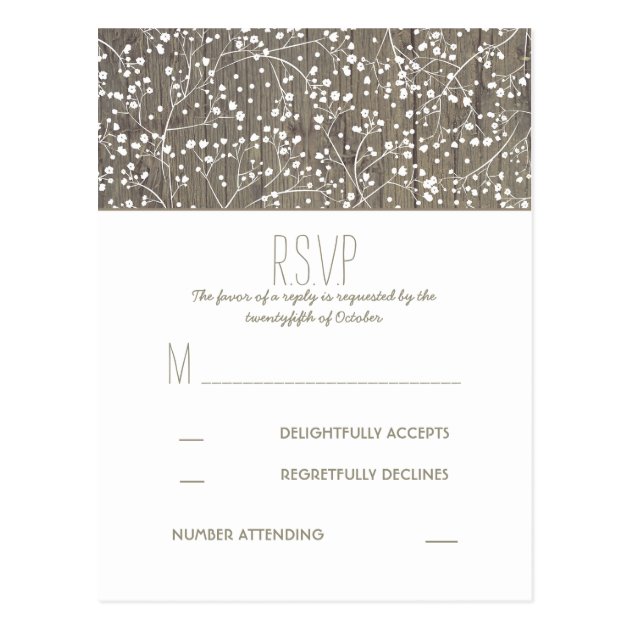 Rustic Baby's Breath Country Wedding RSVP Postcard