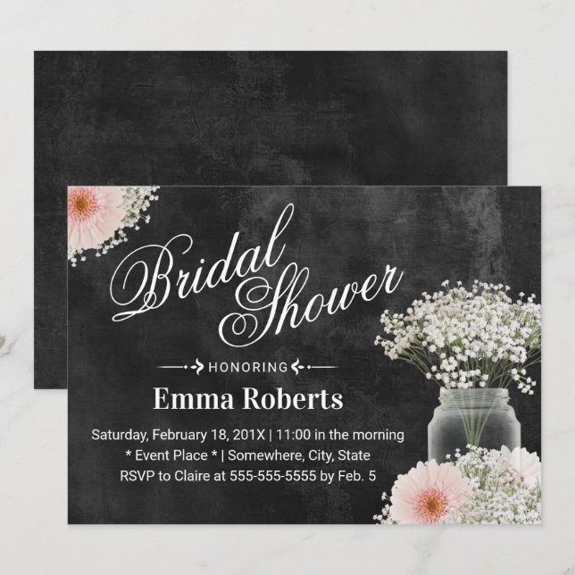 Rustic Baby's Breath & Daisy Floral Bridal Shower Invitation (Front/Back)
