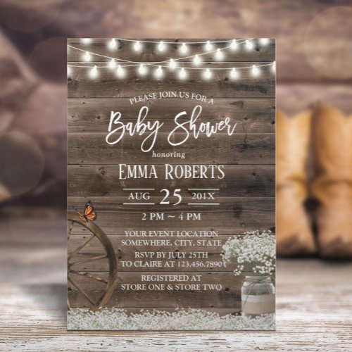 Rustic Babys Breath Floral Barn Baby Shower Invitation