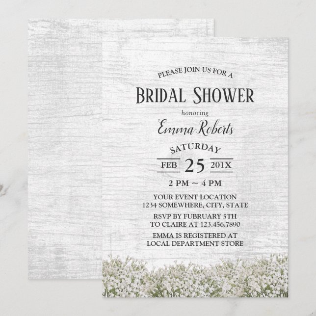 Rustic Baby's Breath Floral Barn Bridal Shower Invitation (Front/Back)