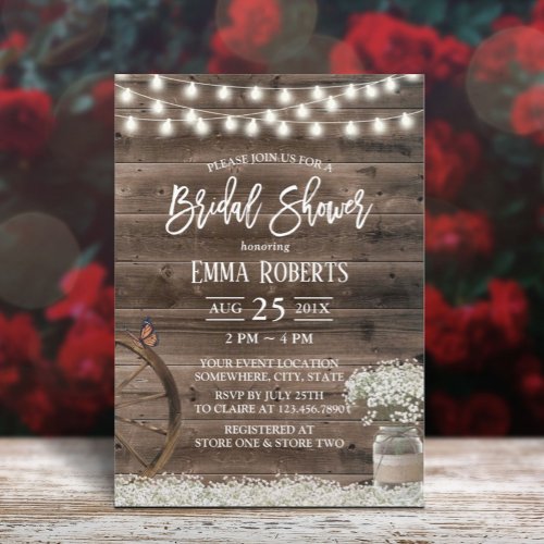 Rustic Babys Breath Floral Barn Bridal Shower Invitation