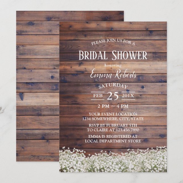 Rustic Baby's Breath Floral Barn Bridal Shower Invitation (Front/Back)