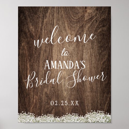 Rustic Babys Breath Floral Bridal Shower Welcome Poster