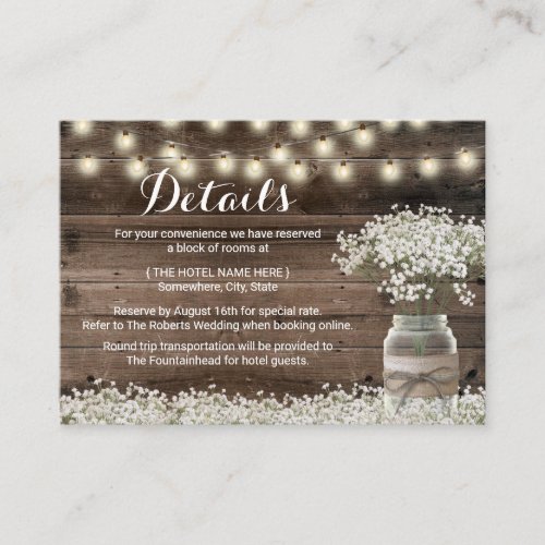 Rustic Babys Breath Floral Hotel Accommodations Enclosure Card