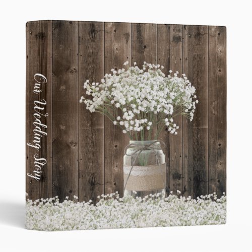 Rustic Babys Breath Floral Jar Barn Wedding Album 3 Ring Binder