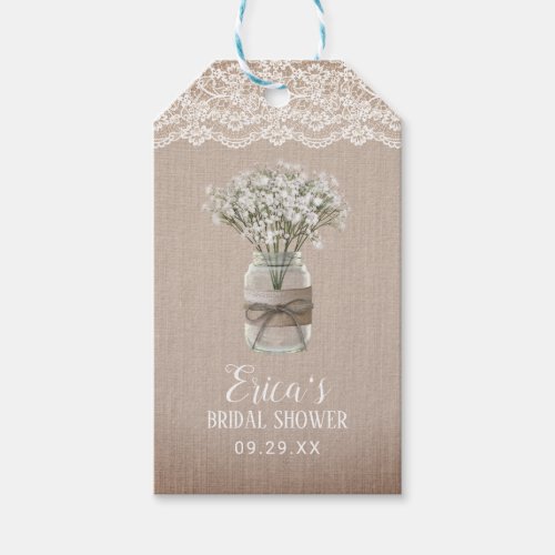 Rustic Babys Breath Floral Jar Bridal Shower Gift Tags