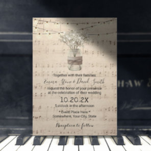 Rustic Baby's Breath Floral Jar Musical Wedding Invitation