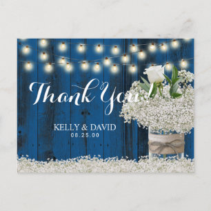 Rustic Babys Breath Floral Jar Navy Barn Thank You Postcard