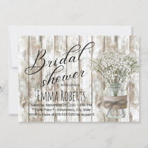 Rustic Baby's Breath Floral Jar Wood Bridal Shower Invitation