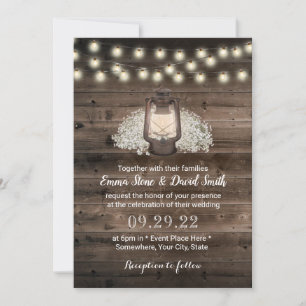 Rustic Baby's Breath Floral Lantern Barn Wedding Invitation