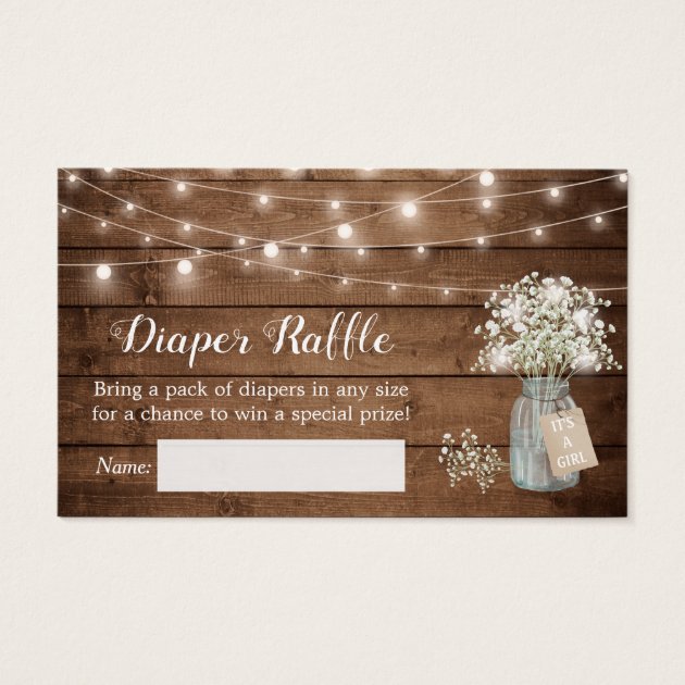 Rustic Baby's Breath Floral Lights Diaper Raffle Business Card