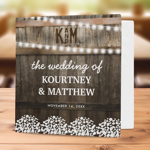 Rustic Babys Breath Floral Lights Wedding Photo 3 Ring Binder