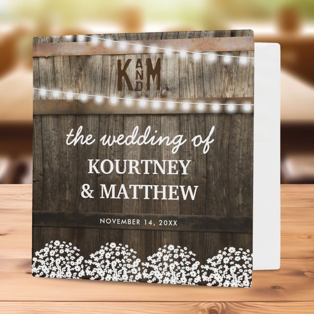 Rustic Babys Breath Floral Lights Wedding Photo 3 Ring Binder (Creator Uploaded)