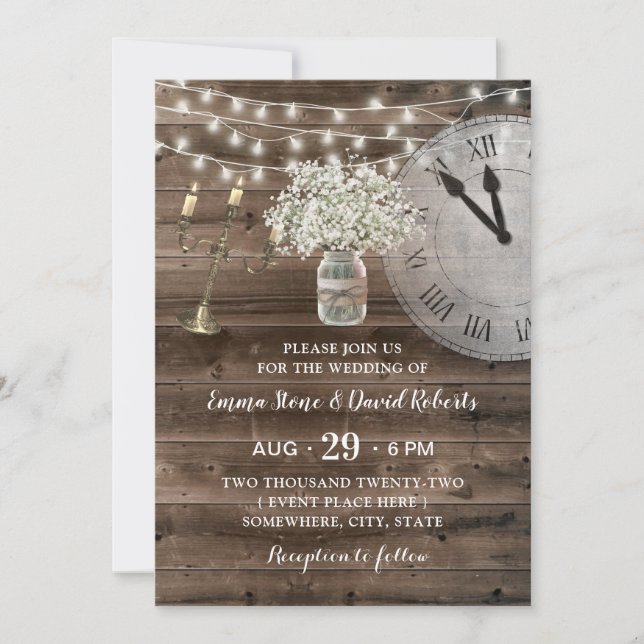 Rustic Baby's Breath Flower Barn Fairytale Wedding Invitation (Front)
