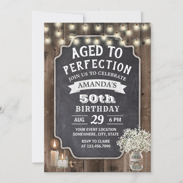 Rustic Baby's Breath Jar Barn Wood 50th Birthday Invitation (Front)