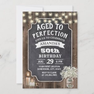 Rustic Baby's Breath Jar Barn Wood 50th Birthday Invitation