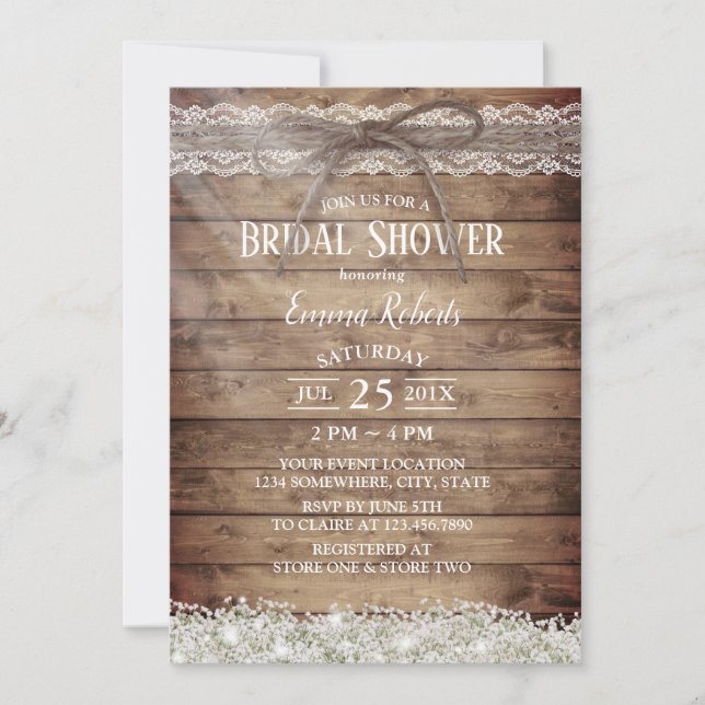 Rustic Baby's Breath Lace & Twine Bridal Shower Invitation (Front)