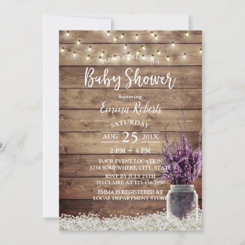 Rustic Babys Breath Lavender Floral Baby Shower Invitation