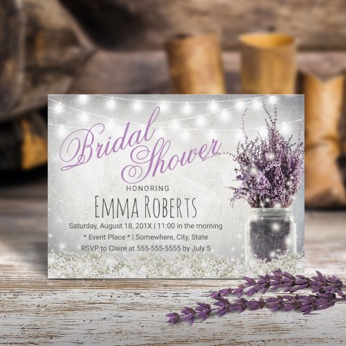 Rustic Babys Breath Lavender Floral Bridal Shower Invitation