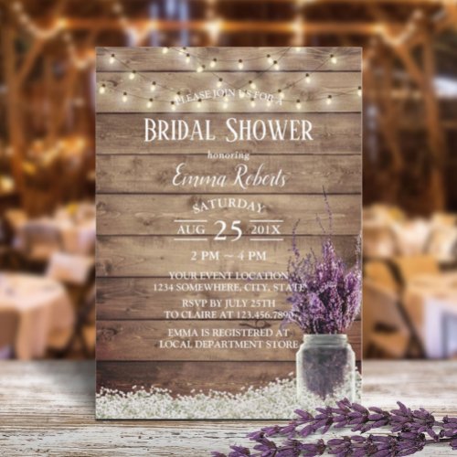 Rustic Babys Breath Lavender Floral Bridal Shower Invitation