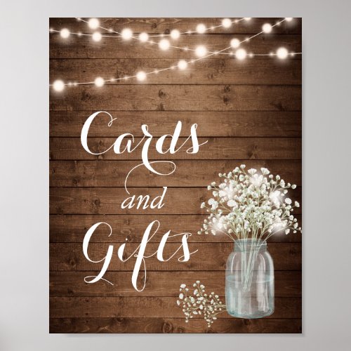 Rustic Babys Breath Lights Cards and Gifts Sign