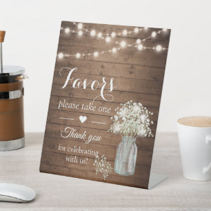 Rustic Baby's Breath Lights Wedding Favors Pedestal Sign