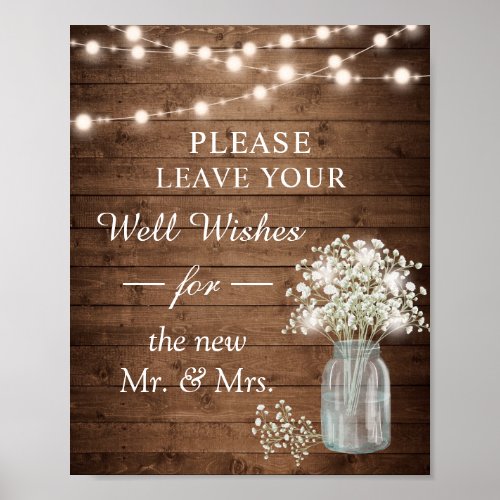 Rustic Babys Breath Lights Well Wishes Sign