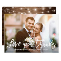 Rustic Baby's Breath Love and Thanks Wedding Photo Card