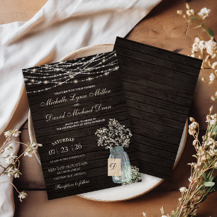 Rustic Baby's Breath Mason Jar All in One Wedding Invitation