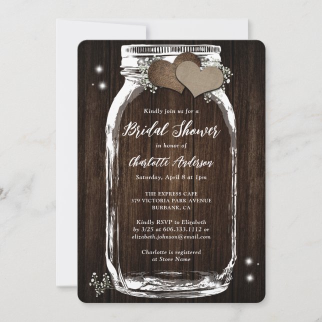 Rustic Baby's Breath Mason Jar Bridal Shower Invitation (Front)