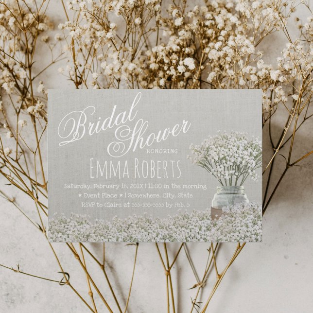 Rustic Baby's Breath Mason Jar Bridal Shower Invitation (Creator Uploaded)