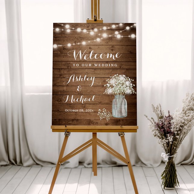 Rustic Baby's Breath Mason Jar Lights Wedding Foam Board (Creator Uploaded)