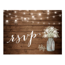 Rustic Baby's Breath Mason Jar String Lights RSVP Postcard