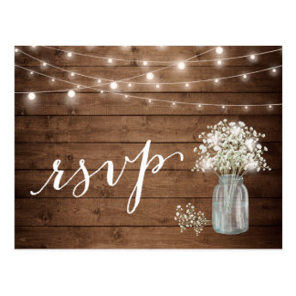 Rustic Baby's Breath Mason Jar String Lights RSVP Postcard
