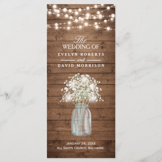 Rustic Baby S Breath Mason Jar Wedding Program Zazzle Rustic Baby S Breath Mason Jar Wedding Program