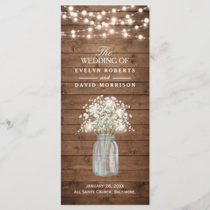 Rustic Baby's Breath Mason Jar Wedding Program Zazzle