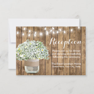 Rustic Baby's Breath Mason Jar Wedding Reception Invitation