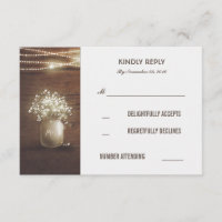 Rustic Baby's Breath Mason Jar Wedding RSVP Cards