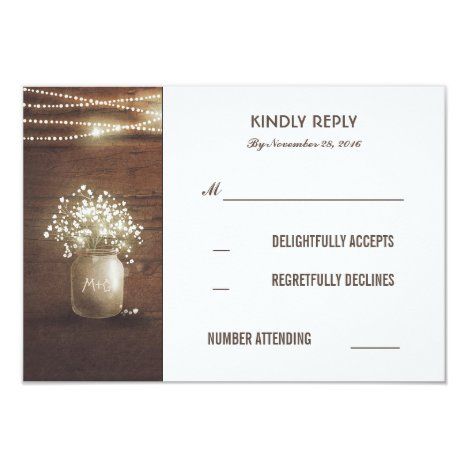 Rustic Baby's Breath Mason Jar Wedding RSVP Cards