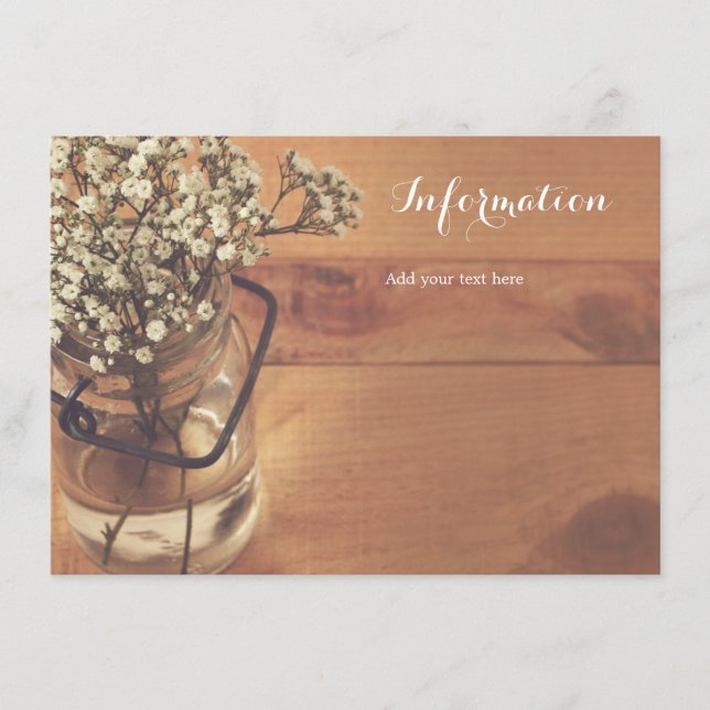 Rustic Baby's Breath Mason Jar Wood Information Enclosure Card (Front)