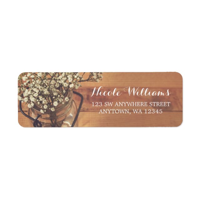 Rustic Baby's Breath Mason Jar Wood Label (Front)