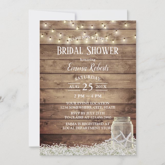 Rustic Baby's Breath Starfish Jar Bridal Shower Invitation (Front)