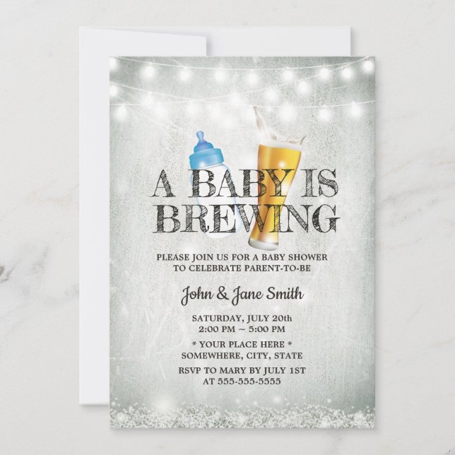 Rustic Baby's Breath String Light Beer Baby Shower Invitation (Front)