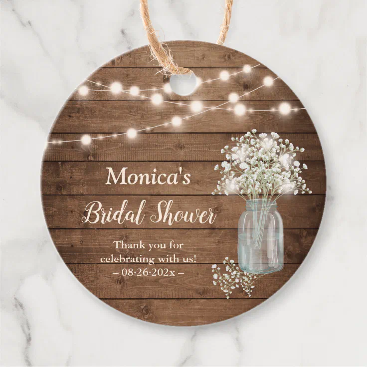 Rustic Baby's Breath String Lights Baby Shower Favor Tags | Zazzle