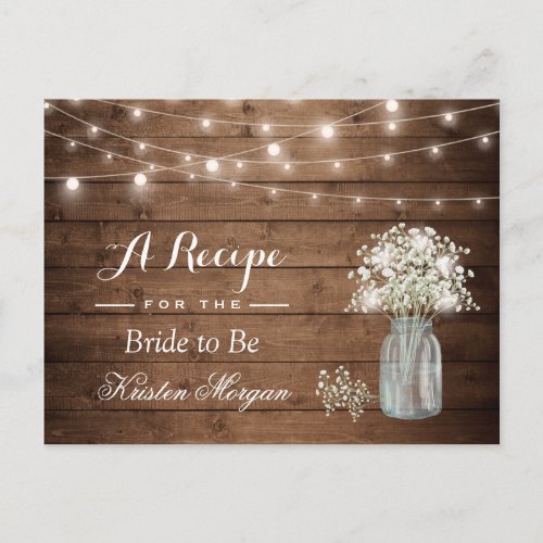 Rustic Babys Breath String Lights Bridal Recipe Postcard