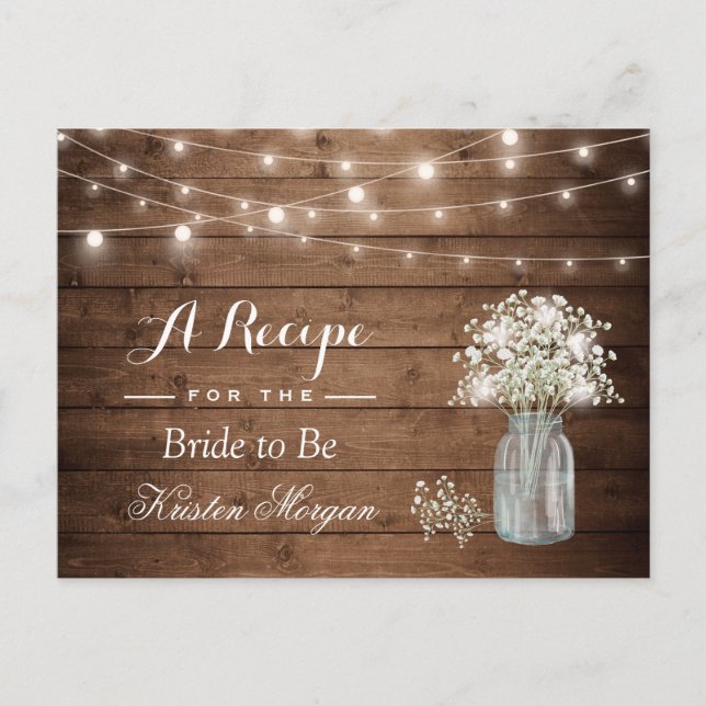 Rustic Baby's Breath String Lights Bridal Recipe Postcard (Front)