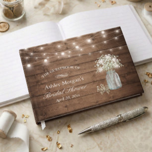 Rustic Baby's Breath String Lights Bridal Shower Guest Book