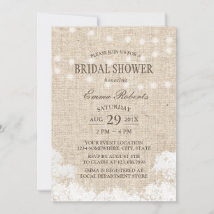Rustic Baby's Breath & String Lights Bridal Shower Invitation