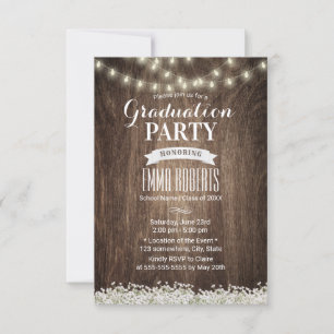 Rustic Baby's Breath String Lights Graduation Invitation